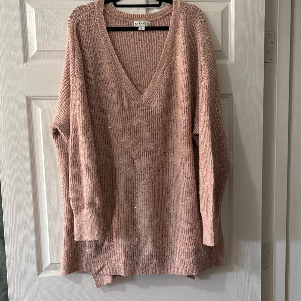 Ava & Viv Dusty Pink Vneck Sweater with Metallic Detail